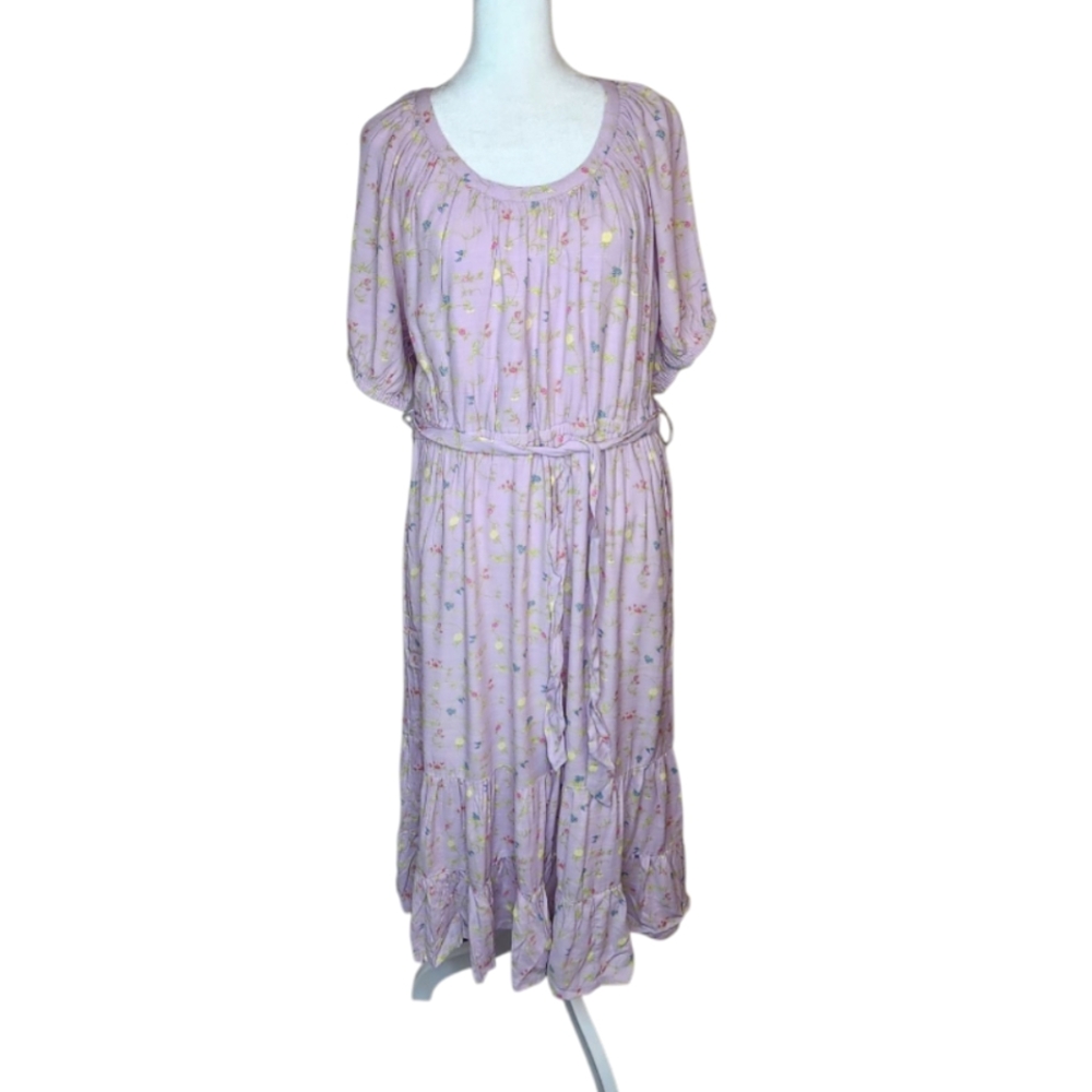 NEW Matilda Jane Enchanted Garden Artist Midi Dress Puff Sleeve Tiered Purple L
